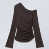 Drape Asymmetric Lyocell Top – Dark Brown