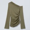 Drape Asymmetric Lyocell Top – Dusty Khaki Green