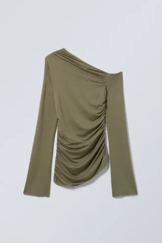 Drape Asymmetric Lyocell Top – Dusty Khaki Green