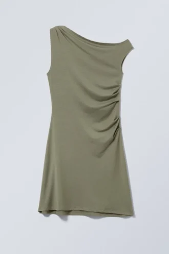 Drape Mini Dress – Dusty Khaki Green