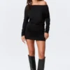 Draped Asymmetric Long-Sleeved Mini Dress – Black