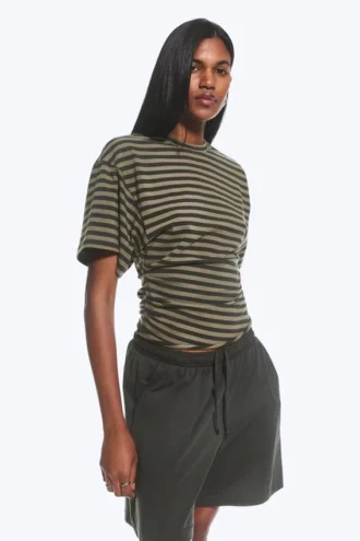 Draped Fitted T-Shirt – Dark Grey Stripe
