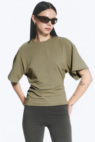 Draped Fitted T-Shirt – Dusty Khaki Green