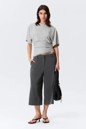 Draped Fitted T-Shirt – Grey Melange