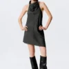 Draped Halter Cowl Neck Midi Dress – Striped Dark Grey
