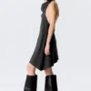 Draped Halter Cowl Neck Midi Dress – Striped Dark Grey