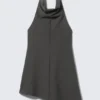 Draped Halter Cowl Neck Midi Dress – Striped Dark Grey