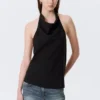 Draped Halter Cowl-Neck Top – Black