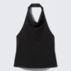 Draped Halter Cowl-Neck Top – Black