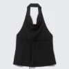 Draped Halter Cowl-Neck Top – Black