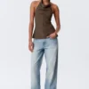 Draped Halter Cowl-Neck Top – Striped Brown