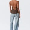 Draped Halter Cowl-Neck Top – Striped Brown