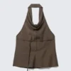 Draped Halter Cowl-Neck Top – Striped Brown