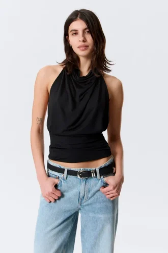 Draped Halter Top – Black