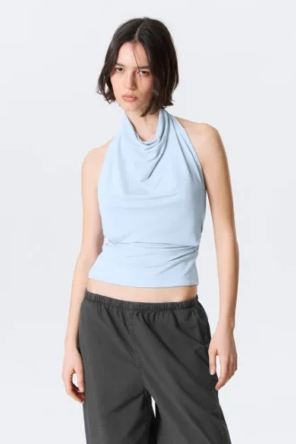 Draped Halter Top – Light Blue