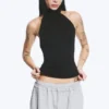 Draped Halterneck Top – Black