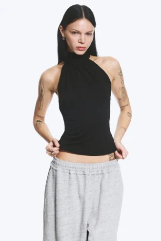 Draped Halterneck Top – Black