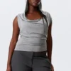 Draped Hooded Sleeveless Lyocell Top – Grey Melange