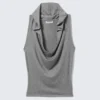 Draped Hooded Sleeveless Lyocell Top – Grey Melange