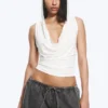 Draped Hooded Sleeveless Lyocell Top – White