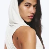 Draped Hooded Sleeveless Lyocell Top – White