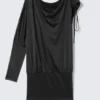 Draped Jersey One-Sleeved Dress – Black