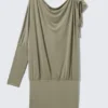 Draped Jersey One-Sleeved Dress – Khaki Green
