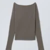 Draped Long-Sleeved Lyocell Top – Dark Mole