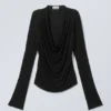 Draped Long-Sleeved Top – Black