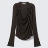 Draped Long-Sleeved Top – Dark Brown