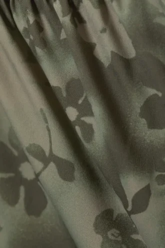 Draped One-Shoulder Nylon Top – Khaki Green – Spray Flowers