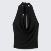 Draped Rhinestone Waterfall Top – Black
