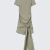 Draped Tie-Front Mini Dress – Khaki Green