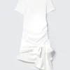 Draped Tie-Front Mini Dress – White