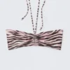 Drawstring Bandeau Halter Bikini Top – Pink – Tiger Stripes