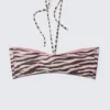 Drawstring Bandeau Halter Bikini Top – Pink – Tiger Stripes