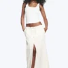 Drawstring Cotton Canvas Maxi Skirt – White