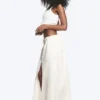 Drawstring Cotton Canvas Maxi Skirt – White