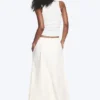 Drawstring Cotton Canvas Maxi Skirt – White