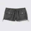 Drawstring Mini Cargo Shorts – Dark Grey Melange