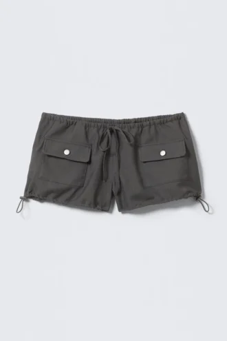 Drawstring Mini Cargo Shorts – Dark Grey Melange