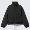 Drawstring Nylon Puffer Jacket – Black