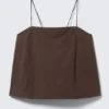 Drawstring Poplin Strap Top – Dark Brown