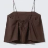 Drawstring Poplin Strap Top – Dark Brown
