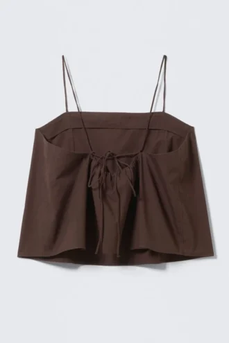 Drawstring Poplin Strap Top – Dark Brown