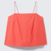 Drawstring Poplin Strap Top – Light Red