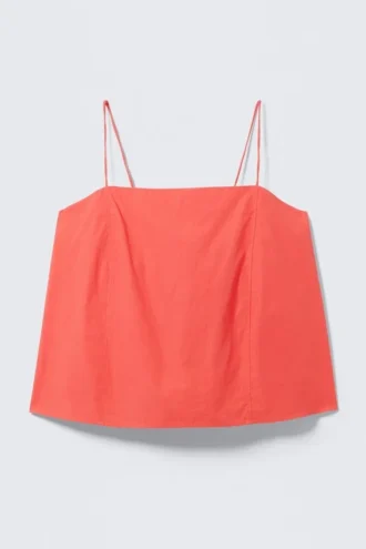 Drawstring Poplin Strap Top – Light Red