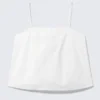 Drawstring Poplin Strap Top – White