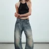 Drift Low Rise Loose Barrel Jeans – Mid Blue – Medium Blue