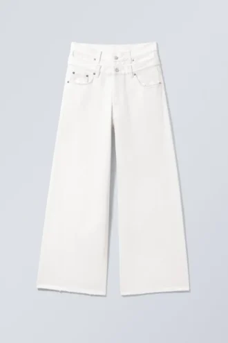 Dual High Waisted Loose Wide Jeans – White
